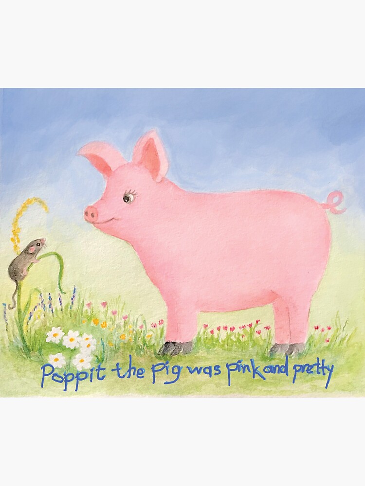 Thumbnail 3 of 3, Sticker, Poppit the pig was pink and pretty (illustrated by Des Mitchell) designed and sold by denniepasion1.