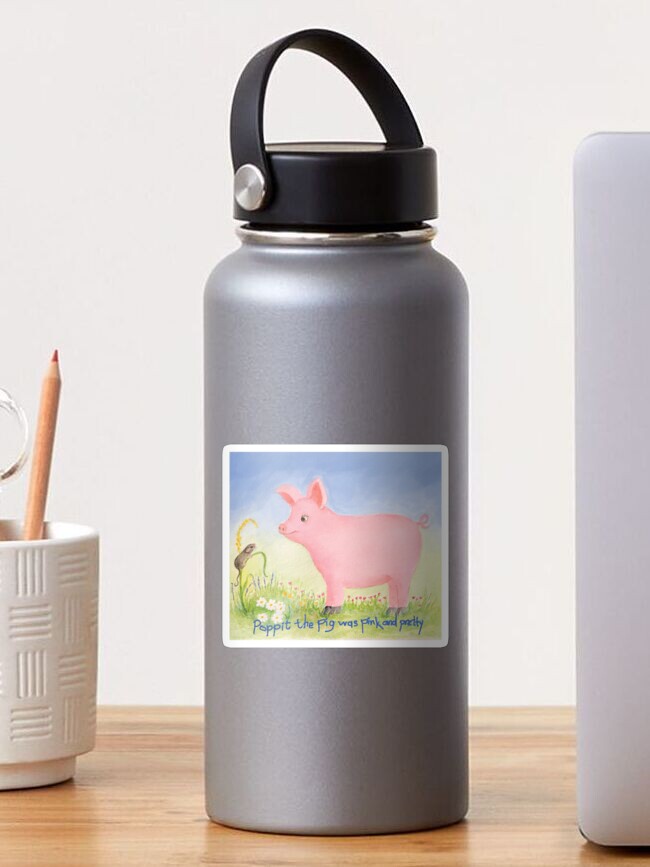 Thumbnail 1 of 3, Sticker, Poppit the pig was pink and pretty (illustrated by Des Mitchell) designed and sold by denniepasion1.