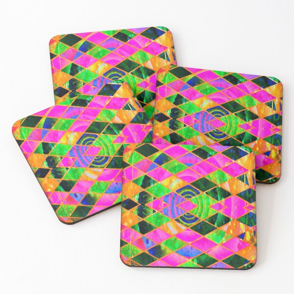 Item preview, Abstract Neon Pink, Green Orange Diamond Spirals Pattern designed and sold by Mary Riley.