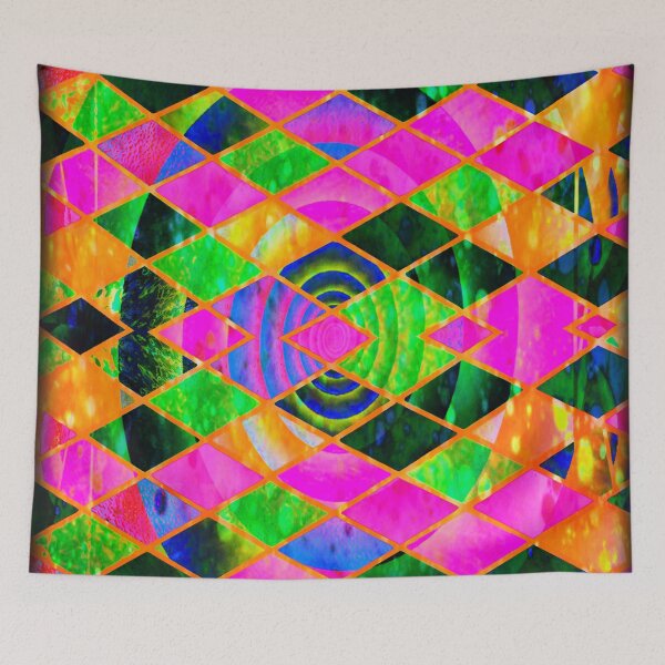 Item preview, Abstract Neon Pink, Green Orange Diamond Spirals Pattern designed and sold by Mary Riley.