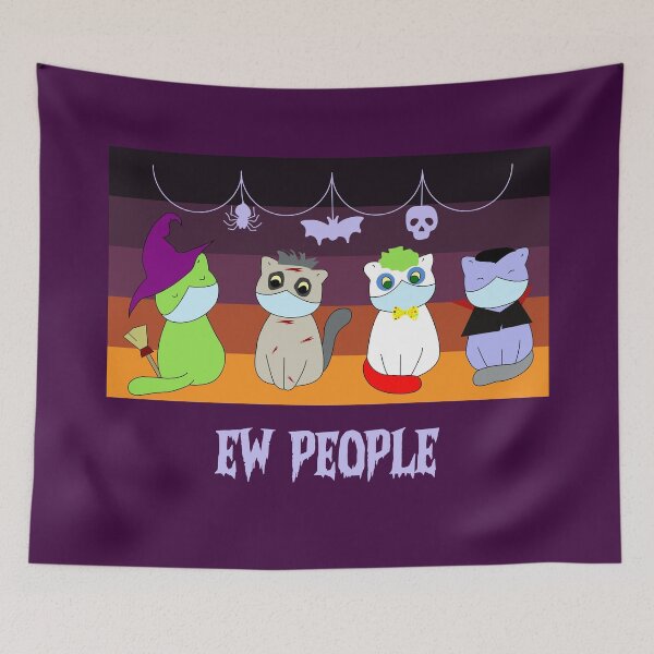 Item preview, Ew people halloween costumes cats vintage background light text  witch , vampire , zombie and clown.  designed and sold by SGS-.