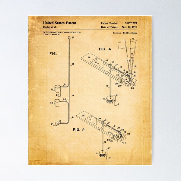 Ice fishing tip-up with indicator light and flag 1991 patent