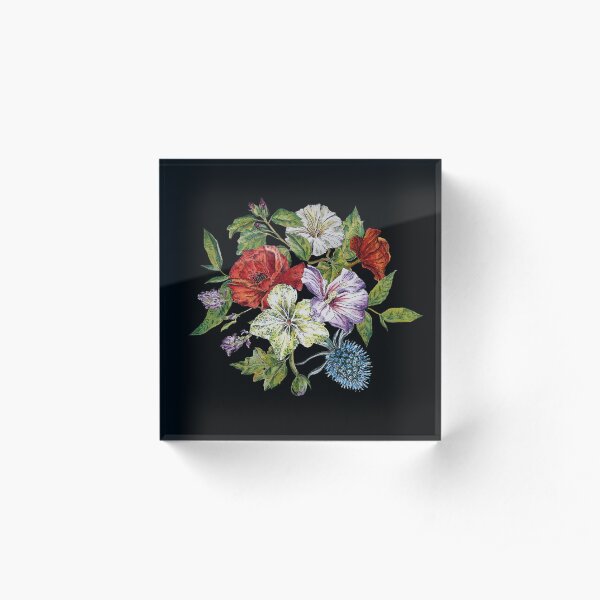 watercolor flowers on dark background Acrylic Block