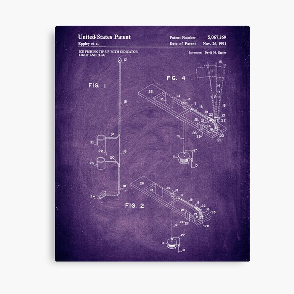 Ice fishing tip-up with indicator light and flag 1991 patent black Poster  for Sale by InkedArtPrints