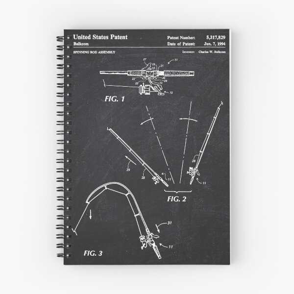 Item preview, Spinning rod assembly 1994 patent chalkboard designed and sold by InkedArtPrints.