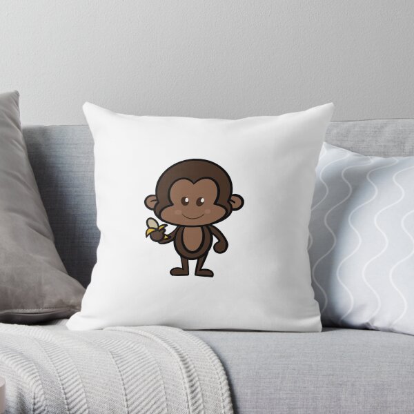 Cartoon monkey with banana Throw Pillow