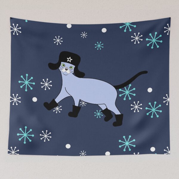 Item preview, Russian Blue Cat with Ushanka Hat and Winter Boots designed and sold by lulululupaint.