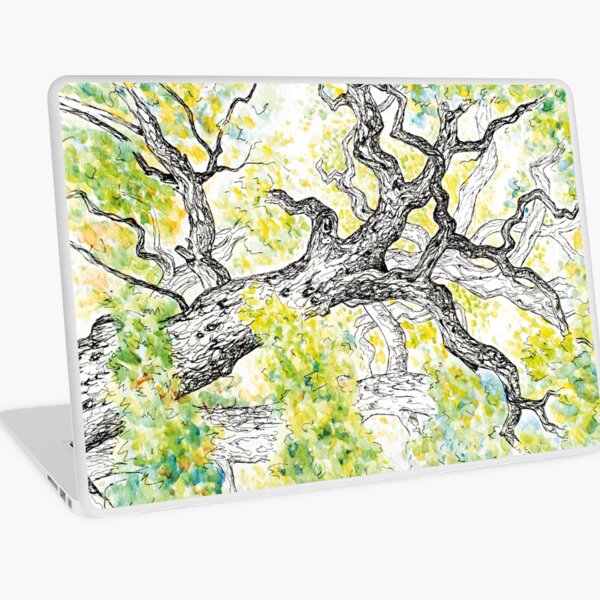 Watercolour and pen drawing of a beautiful tree Laptop Skin