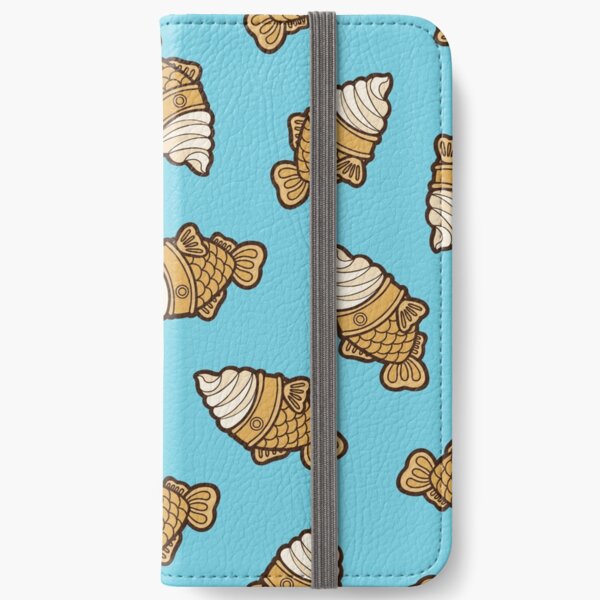 Taiyaki Icecream Fish Pattern on Blue iPhone Wallet