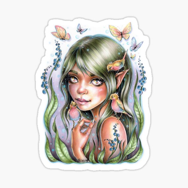 Fairy Girl With Birds Sticker