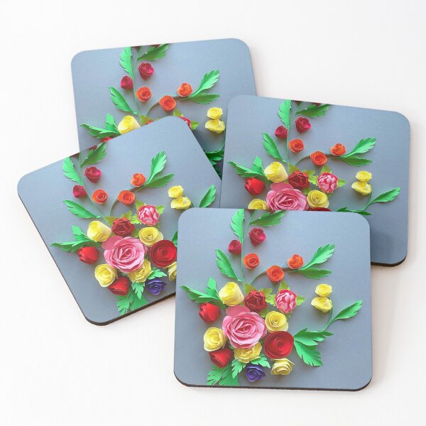 Item preview, Multicolour paper roses, quilled flowers on grey background (THIS IS A PRINT) designed and sold by folkyouall.
