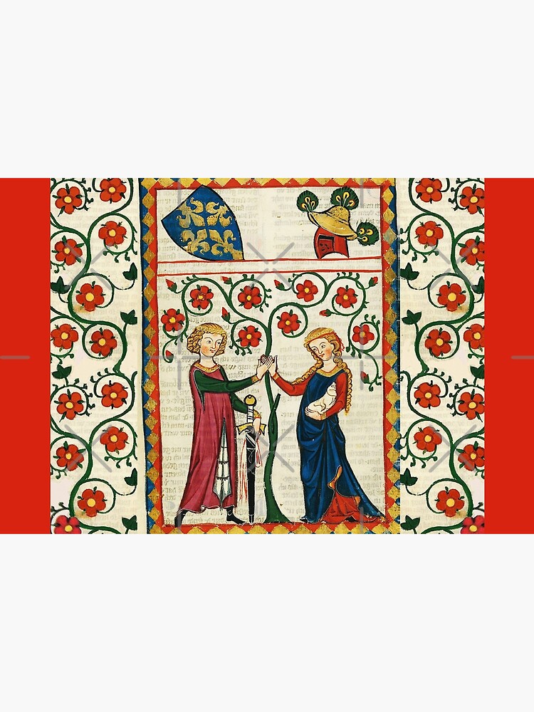 GERMAN POET WITH HIS BELOVED LADY ,MEDIEVAL MINIATURE WITH WILD ROSES by BulganLumini