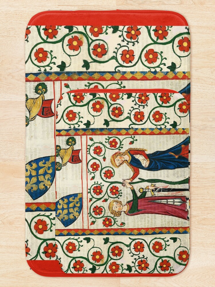 Alternate view of GERMAN POET WITH HIS BELOVED LADY ,MEDIEVAL MINIATURE WITH WILD ROSES Bath Mat