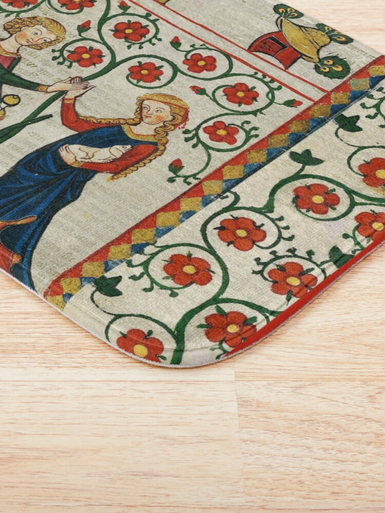 Alternate view of GERMAN POET WITH HIS BELOVED LADY ,MEDIEVAL MINIATURE WITH WILD ROSES Bath Mat