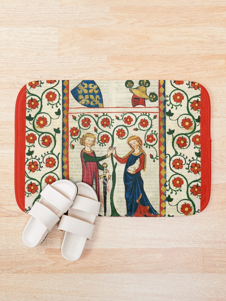 Alternate view of GERMAN POET WITH HIS BELOVED LADY ,MEDIEVAL MINIATURE WITH WILD ROSES Bath Mat