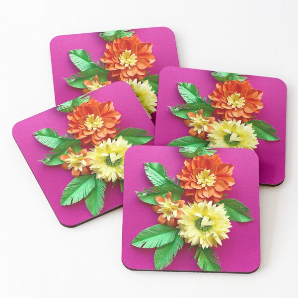 Item preview, Multicolour paper flowers, quilled flowers on hotpink background (THIS IS A PRINT) designed and sold by folkyouall.