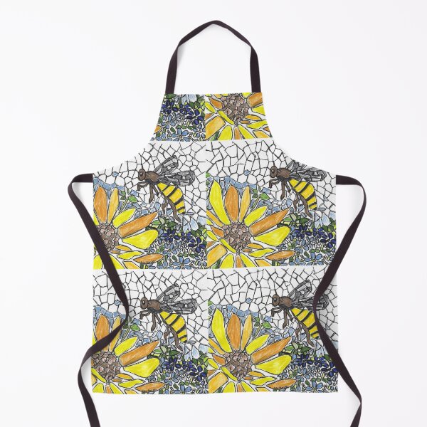 Artikelvorschau, Summen über eine Biene, die über einem gelben Blumen-Mosaik-Stil fliegt entworfen und verkauft von AliCatOriginals.
