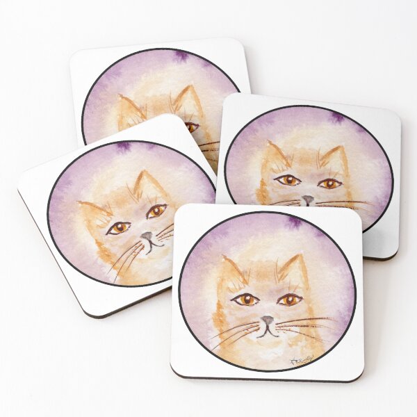 Item preview, Orange Gold Cat on Purple Watercolor Cat designed and sold by Deromilly.