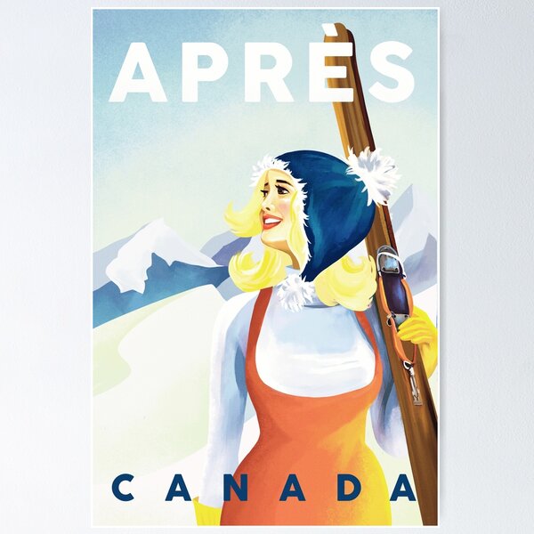 Item preview, "Apres Ski Canada" Cool Vintage Pinup Girl Skiing Poster Art designed and sold by The Whiskey Ginger Design Shop.