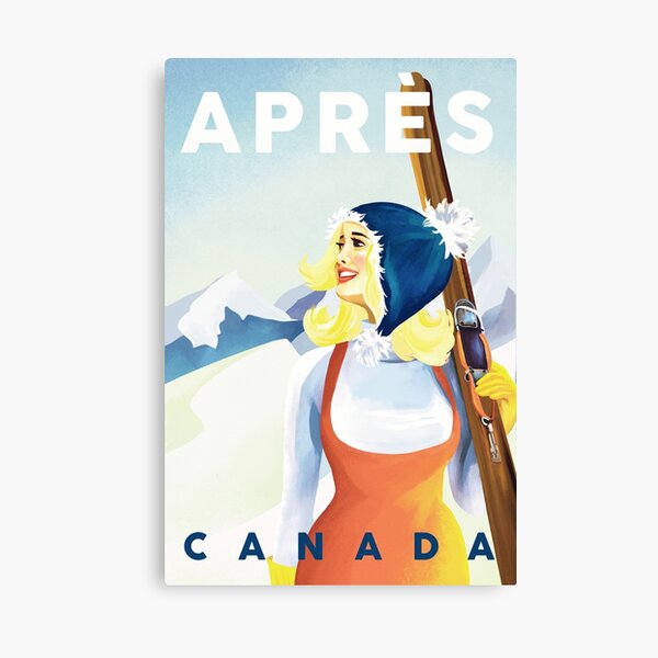Item preview, "Apres Ski Canada" Cool Vintage Pinup Girl Skiing Poster Art designed and sold by The Whiskey Ginger Design Shop.