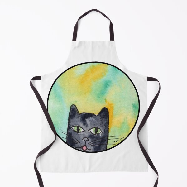 Item preview, Black Cat with Blep on Green and Gold Watercolor Cat designed and sold by Deromilly.