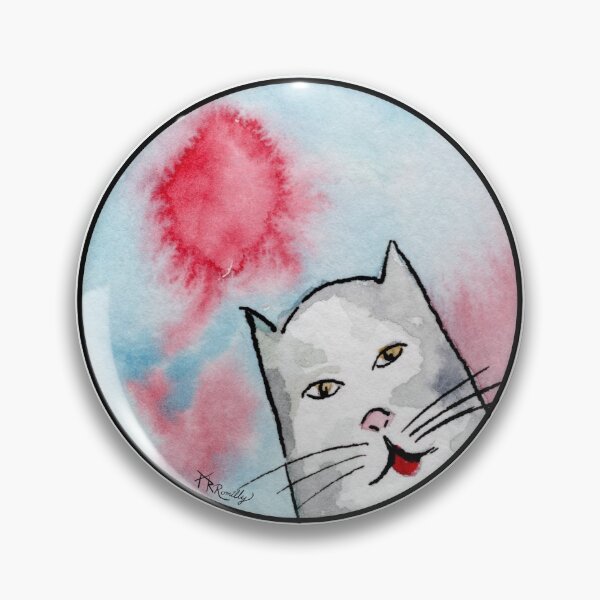 Item preview, White and Gray (grey) Cat on Red and Blue Watercolor Cat designed and sold by Deromilly.
