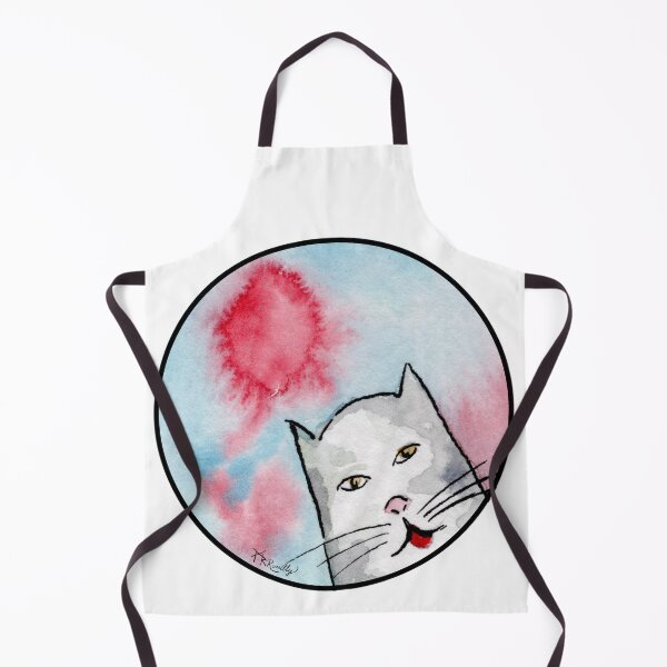 Item preview, White and Gray (grey) Cat on Red and Blue Watercolor Cat designed and sold by Deromilly.