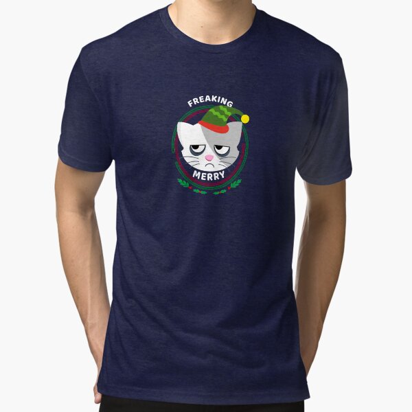 Freaking Merry Sarcastic Christmas Cat Tri-blend T-Shirt