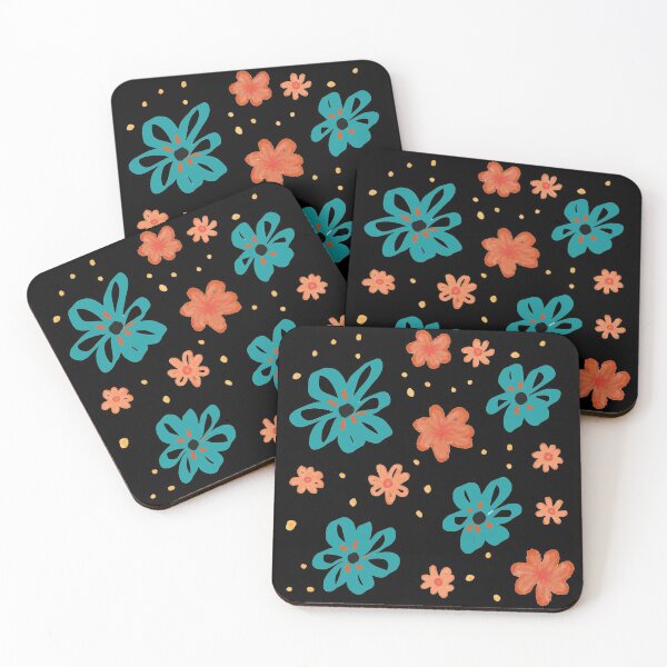 Item preview, Teal Orange Florals on Black designed and sold by foft.
