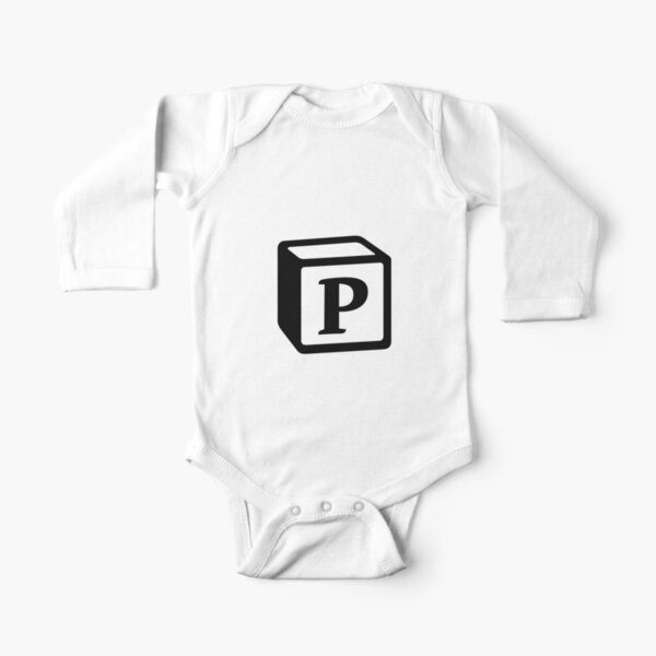 Letter "P" Block Personalised Monogram Long Sleeve Baby One-Piece