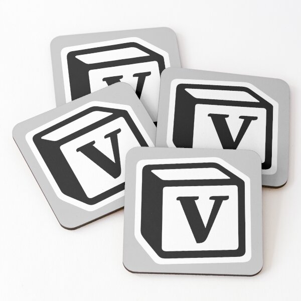 Letter "V" Block Personalised Monogram Coasters (Set of 4)