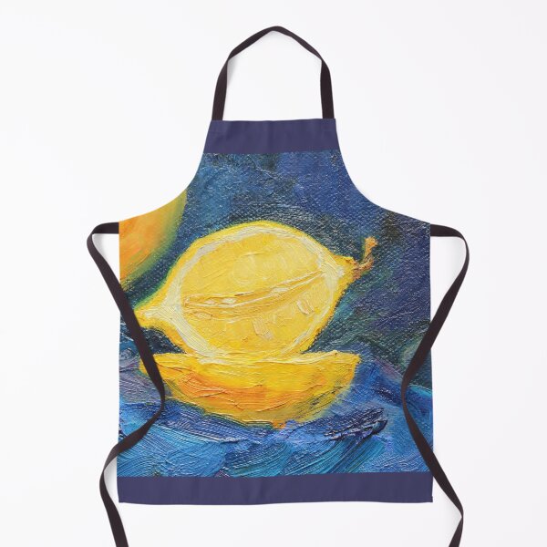 Aperçu de l'œuvre Citrons appétissants, jaune sur fond bleu créée et vendue par Tamyspaints.