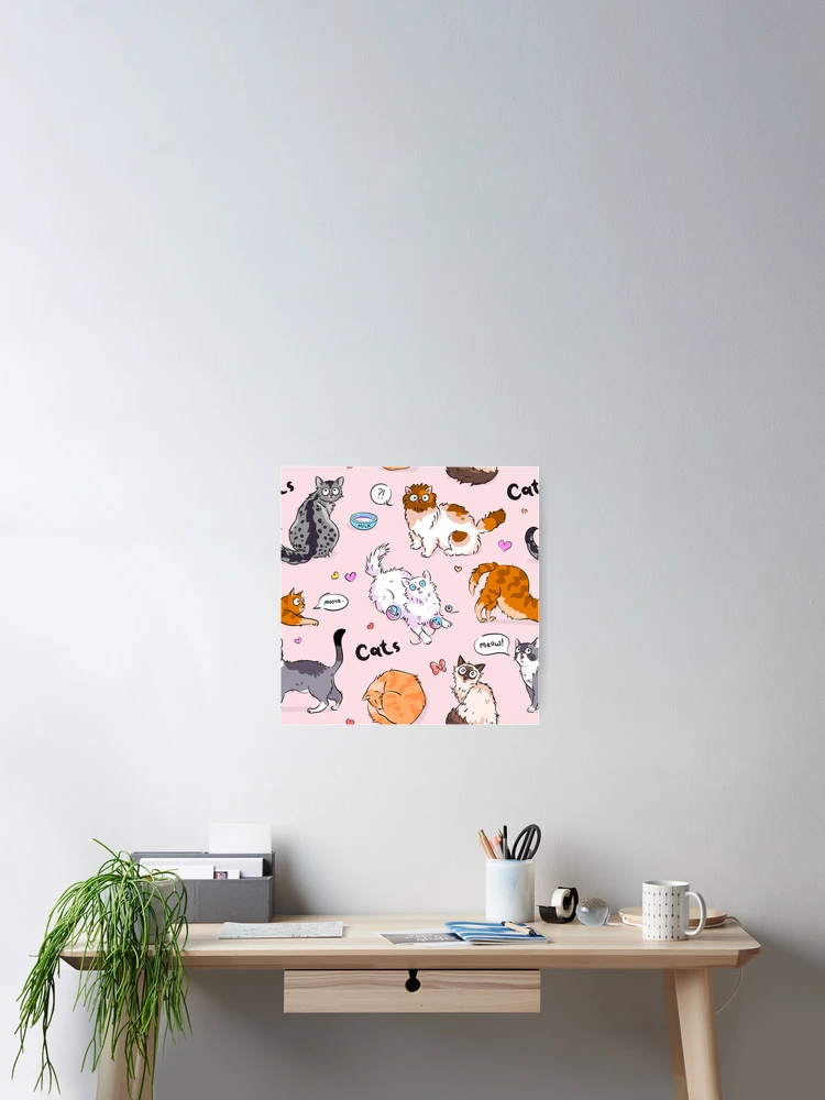 Thumbnail 2 of 3, Poster, Cute Playing Cats Pattern designed and sold by PatternSquare.