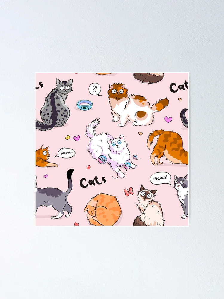 Thumbnail 1 of 3, Poster, Cute Playing Cats Pattern designed and sold by PatternSquare.