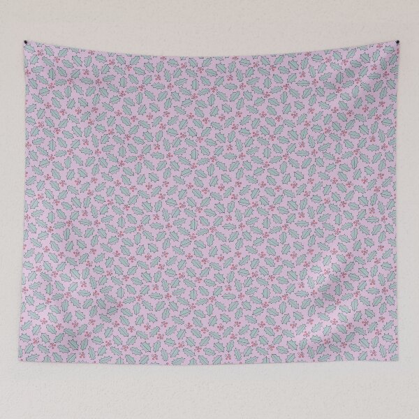 Item preview, Christmas winter pattern with mistletoe leaf and red fruits in pastel shades designed and sold by Pattern-ify.