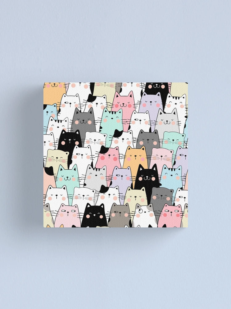 Thumbnail 1 of 3, Canvas Print, Colorful Cat Pattern designed and sold by PatternSquare.
