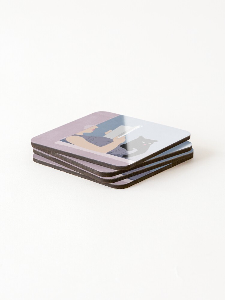 Thumbnail 4 of 5, Coasters (Set of 4), Reading designed and sold by TheRedFinch.
