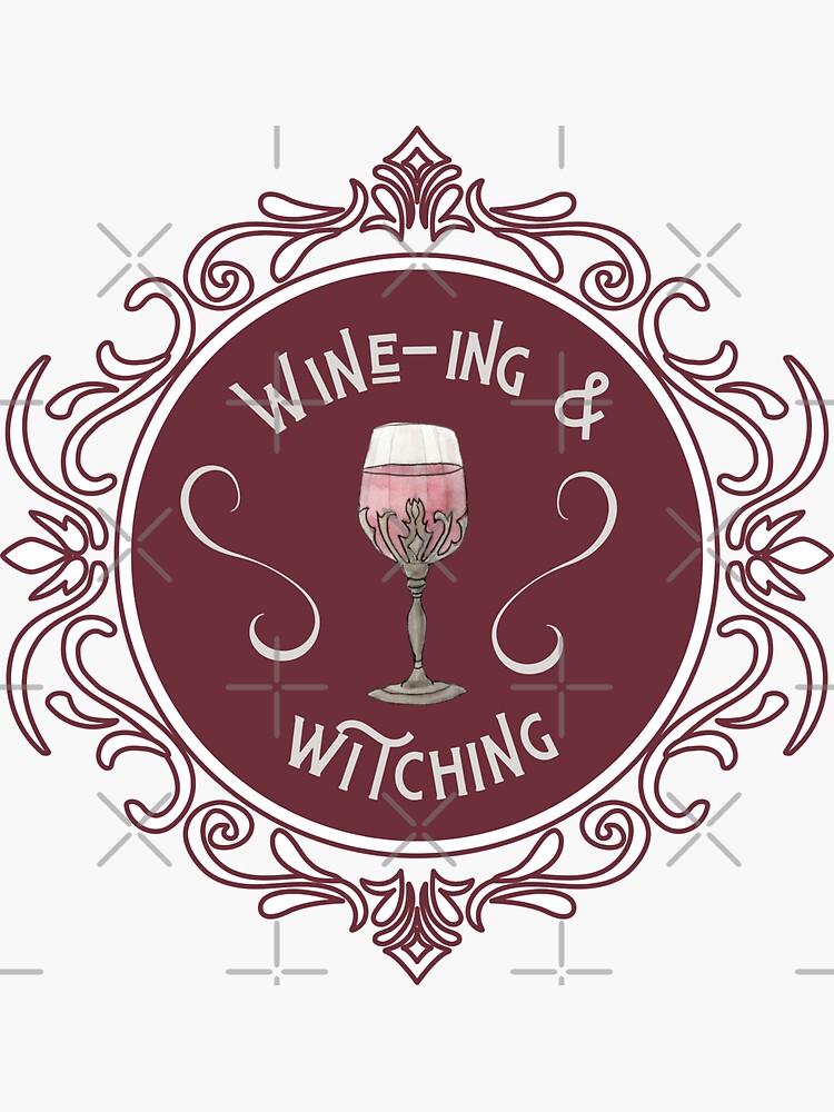 Thumbnail 3 of 3, Sticker, Wine-ing & Witching Illustration in Watercolor designed and sold by Regan Ralston.