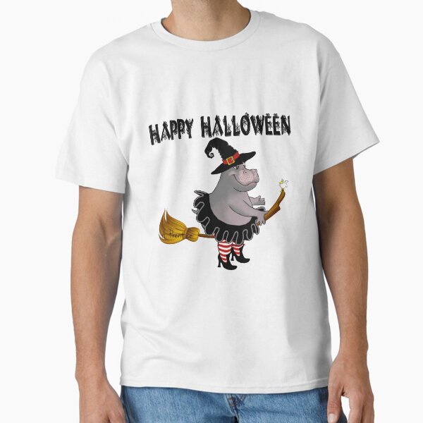 Vista previa del artículo con la obra «Hipopótamo Bruja Feliz Halloween», diseñado y vendido por Hippogal.