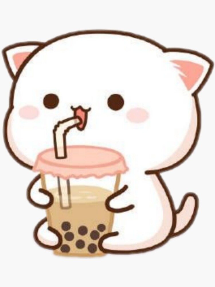 "Kawaii Cat Drinking Boba Tea" Sticker for Sale by mxchiiiuwu Redbubble