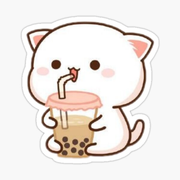 "Kawaii Cat Drinking Boba Tea" Sticker for Sale by mxchiiiuwu | Redbubble