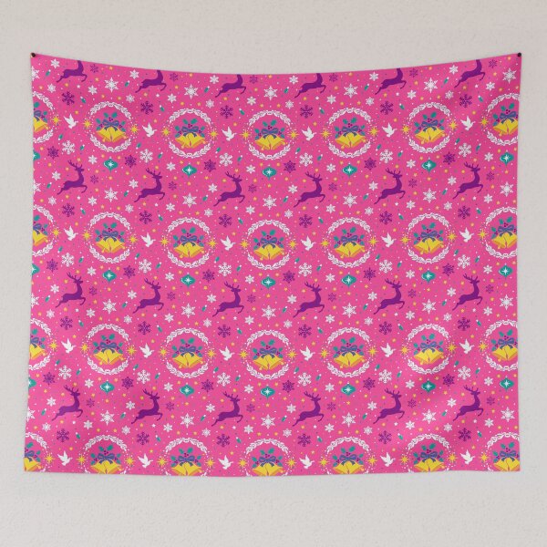 Item preview, Patrones de Navidad Fondo rosa intenso Reno morado y copos de nieve designed and sold by Moda-Moxie.