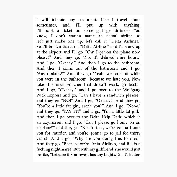 Delta Airlines script John Mulaney (New in Town) Photographic Print