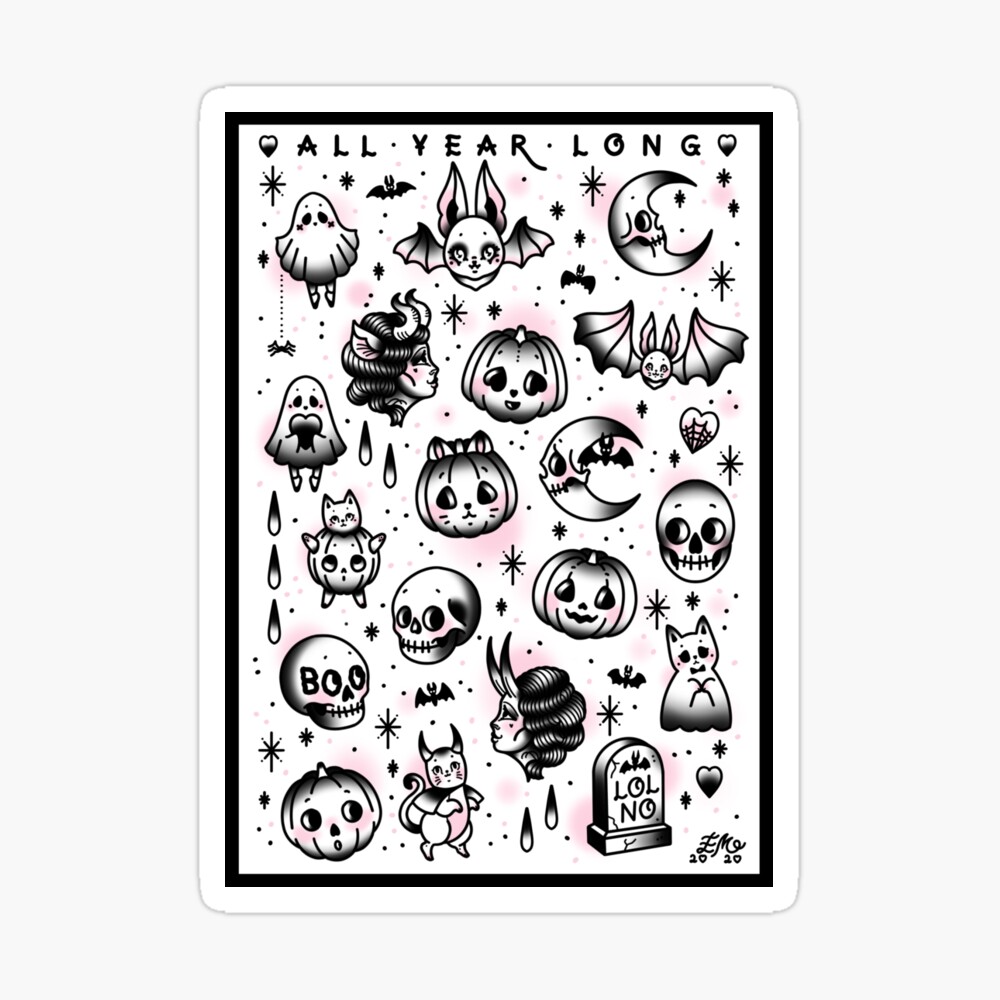 SPOOKY TATTOO FLASH SHEET Greeting Card for Sale by rhirhiart  Redbubble