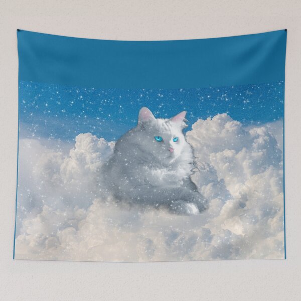 Item preview, White Cat Blue eyes in the clouds designed and sold by Jolly-Yosei.