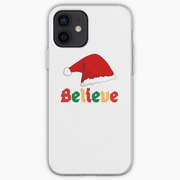 Believe Christmas graphic texts and Santa Hat iPhone Soft Case
