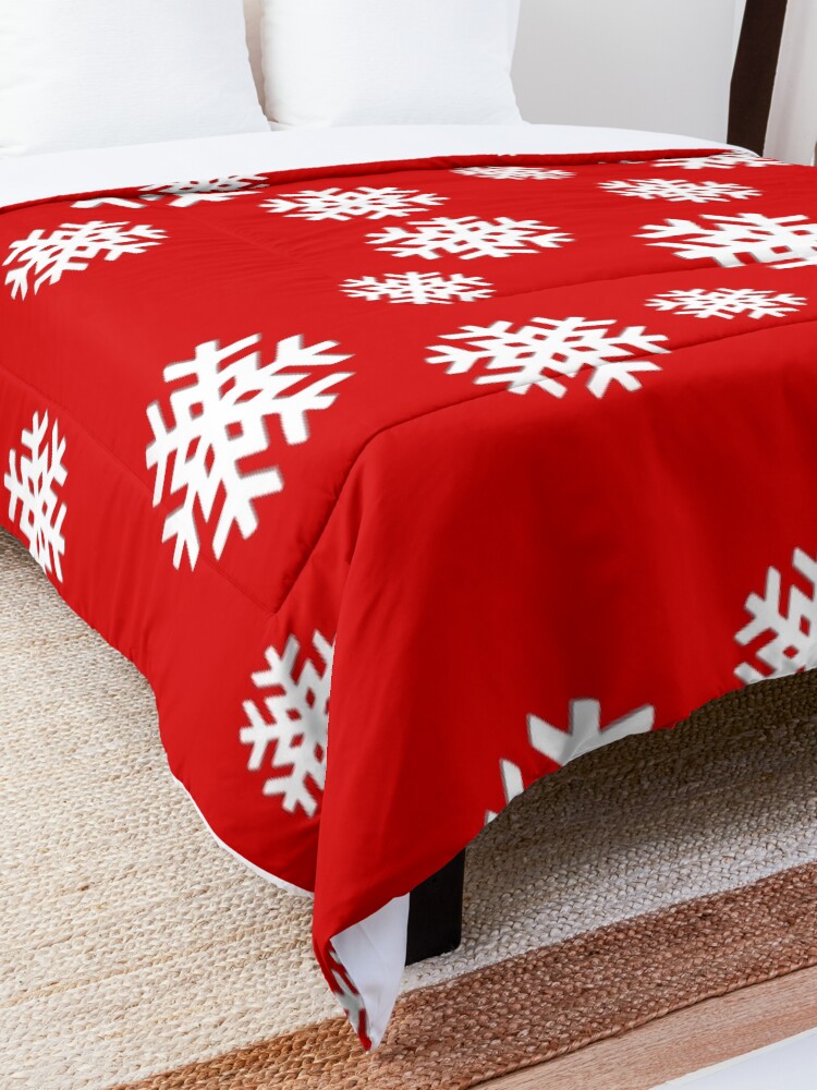 Alternate view of Snowflakes on Red Background! Comforter