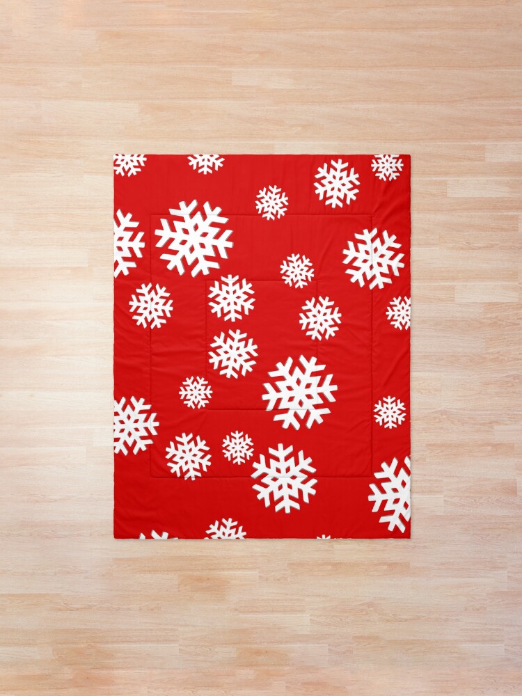 Alternate view of Snowflakes on Red Background! Comforter