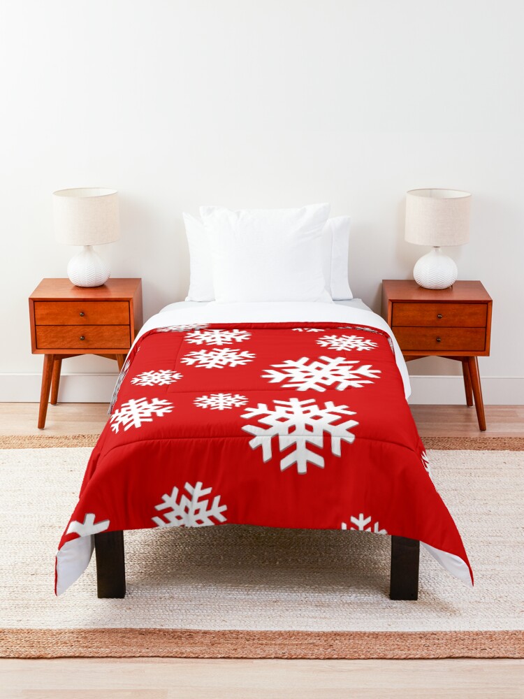 Alternate view of Snowflakes on Red Background! Comforter