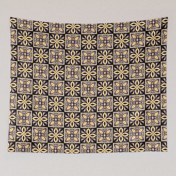 Item preview, Tile Pattern (camel and blue on black) designed and sold by JazzPWall.